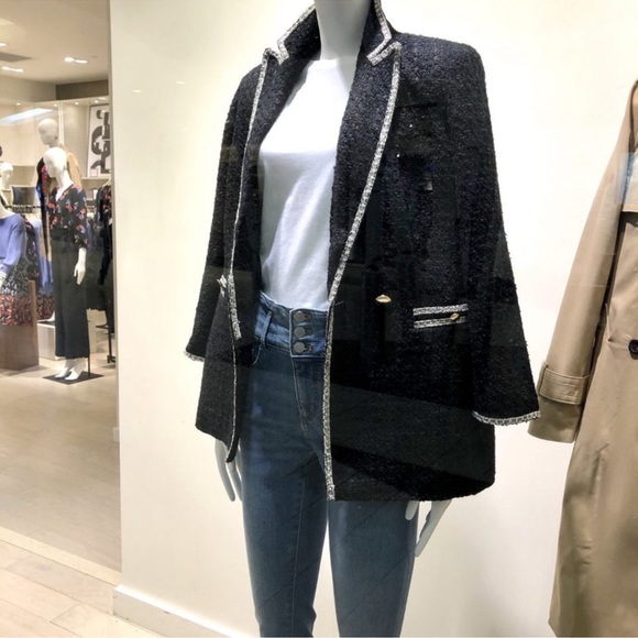 Ann Taylor Black tweed boucle pocket jacket XS 2 4 - Picture 4 of 9